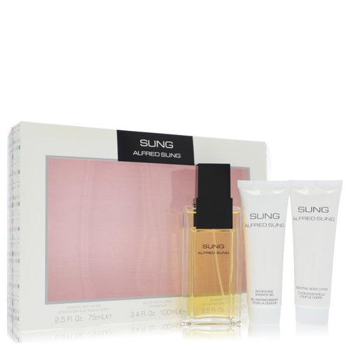 Alfred SUNG by Alfred Sung Gift Set -- 3.4 oz Eau De Toilette Spray + 2.5 oz Body Lotion + 2.5 oz Shower Gel (Women) - Caressed Parfum