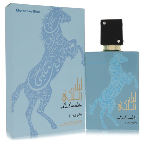 Lattafa Lail Maleki Morrocan Blue by Lattafa Eau De Parfum Spray (Unisex) 3.4 oz (Men) - Caressed Parfum
